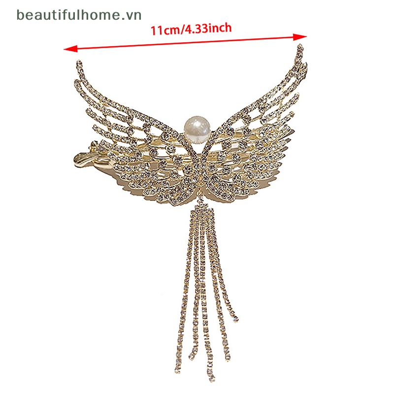 [beautifulhome] Kẹp Tóc Đuôi Ngựa Hình Cánh Thiên Thần Đính Đá Ngọc Trai Giả Phong Cách Hàn Quốc Dành Cho Nữ [beauty]