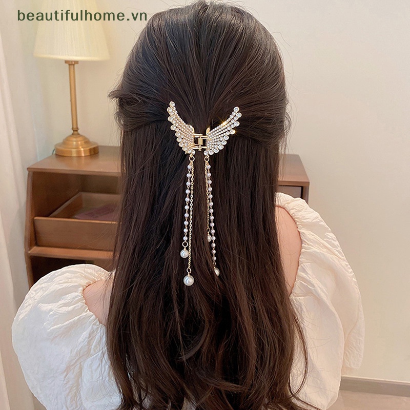 Kẹp Tóc Bướm / Cá Mập Bằng Kim Loại Đính Ngọc Trai Phong Cách Vintage Thời Trang
