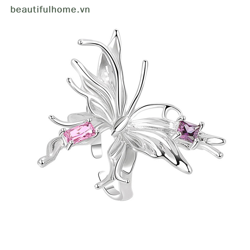 Nhẫn Hở Hình Bướm Bằng Kim Loại Tùy Chỉnh Phong Cách Punk Cổ Điển Y2K