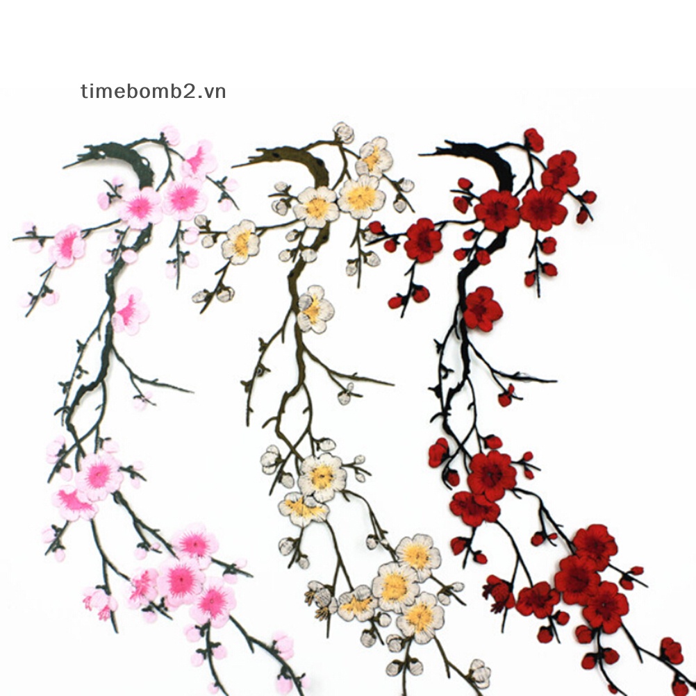 {Timebomb} Sticker Ủi Thêu Hình Hoa Mận Xinh Xắn