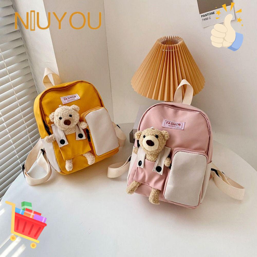 NIUYOU Ba Lô Du Lịch Đính Gấu Bông Hoạt Hình Dễ Thương Cho Bé