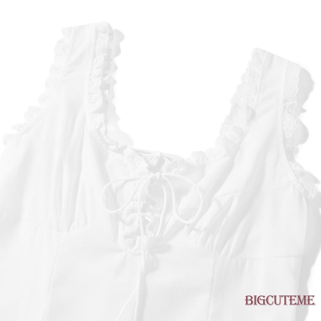 [] - Đầm Ôm Dáng Không Tay Nhún Bèo Thắt Dây Màu Trơn Dành Cho Nữ