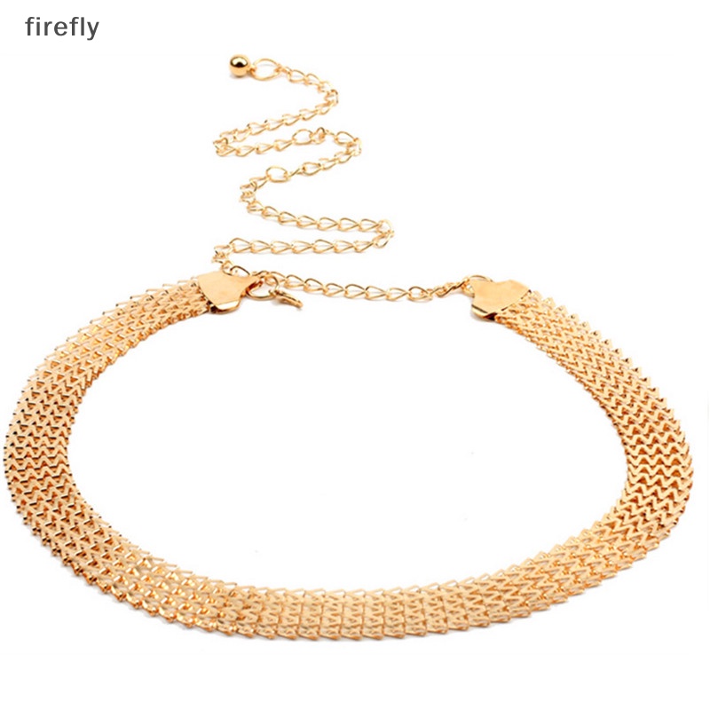 Thắt Lưng Dây Xích Kim Loại Gợn Sóng Màu Vàng Thời Trang