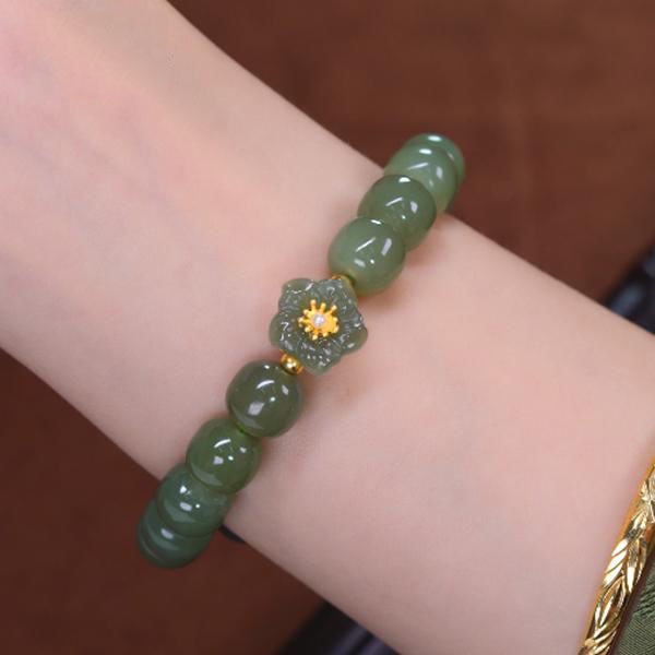 Vòng Đeo Tay Gợn Sóng Mặt Hoa Mạ Ngọc Bích Phong Cách Trung Hoa Cho Nữ