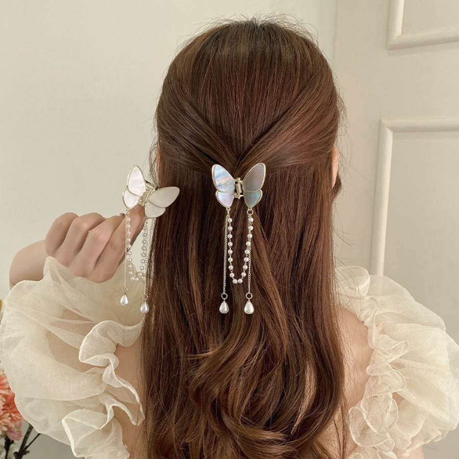 Kẹp Tóc Hình Bướm Bằng Hợp Kim Đính Ngọc Trai Phong Cách Hàn Quốc