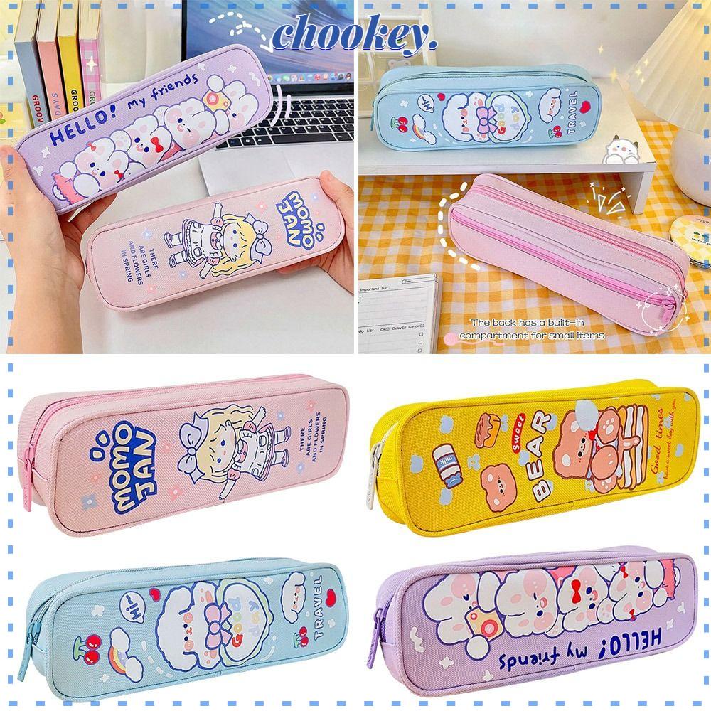 CHOOKEY Túi Đựng Bút Bằng Vải Canvas In Hình Hoạt Hình Giản Dị Dành Cho Học Sinh