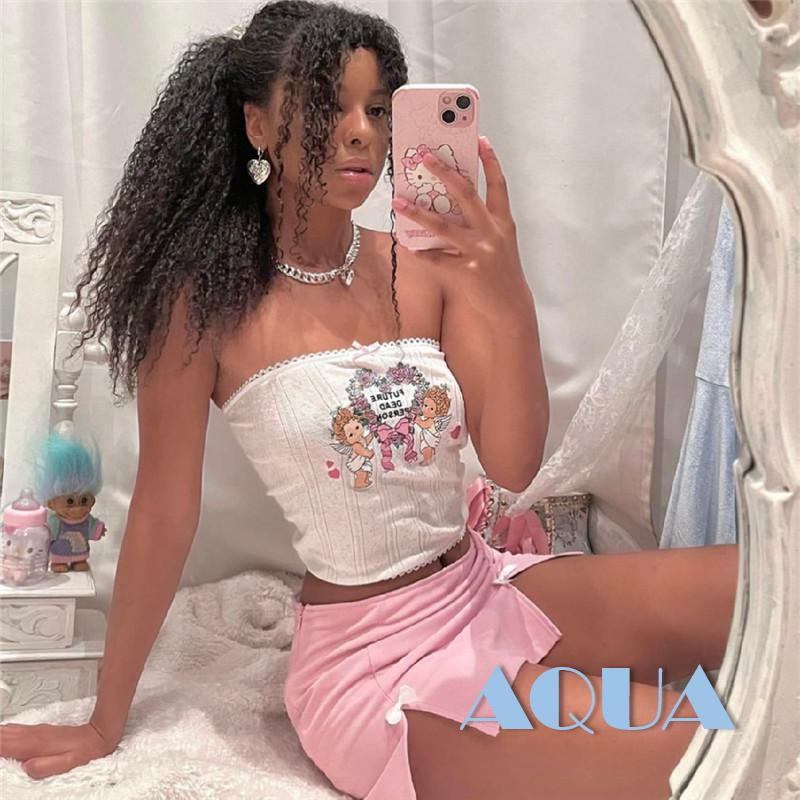 Áo Croptop Trễ Vai Không Tay Thêu Hình Thiên Thần Thời Trang Mùa Hè Dành Cho Nữ