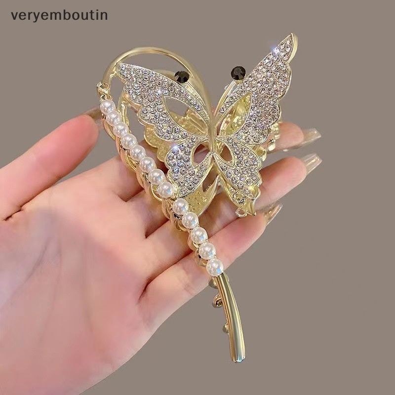 Kẹp Tóc Hình Bướm &amp; Ngọc Trai Bằng Kim Loại Cho Nữ 1 Cái