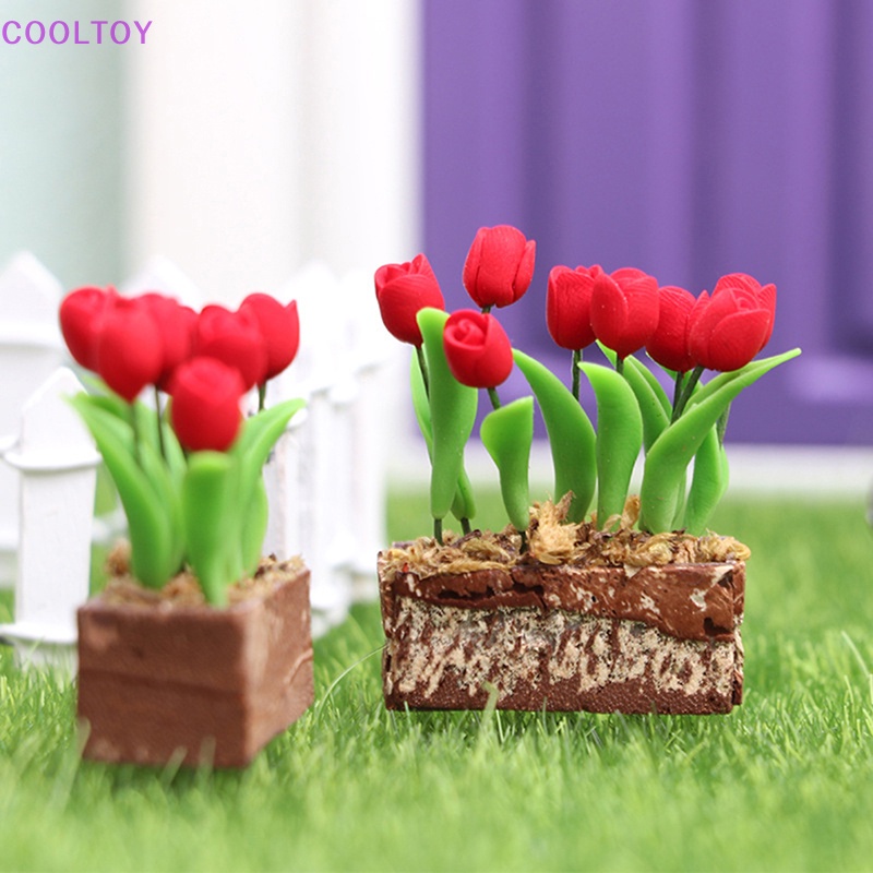 Mô Hình Hoa Tulip Đỏ Mini Tỷ Lệ 1: 12 Trang Trí Sân Vườn / Nhà Búp Bê