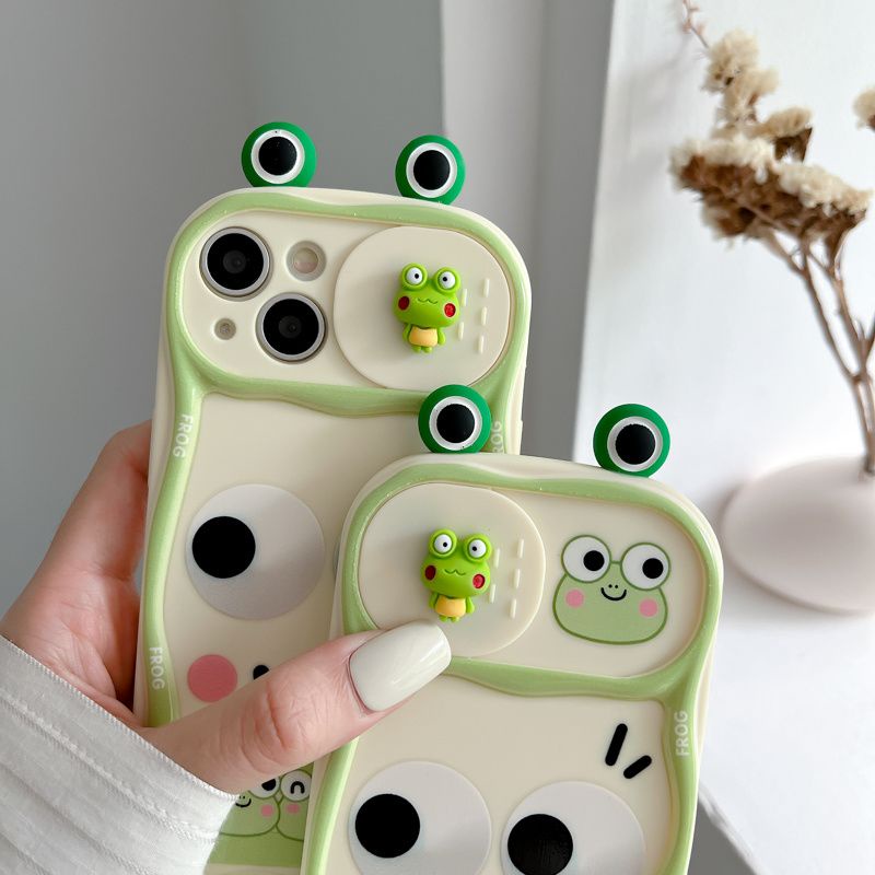 Ốp Điện Thoại Silicone Hoạ tiết hoạt hình 3D ếch mắt to Cho iPhone 12 13 14 15 Pro Max