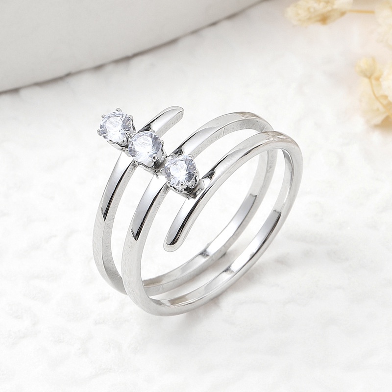 Nhẫn Thép Titan Ba Lớp Đính Đá Zircon Thời Trang Mới Cho Nữ