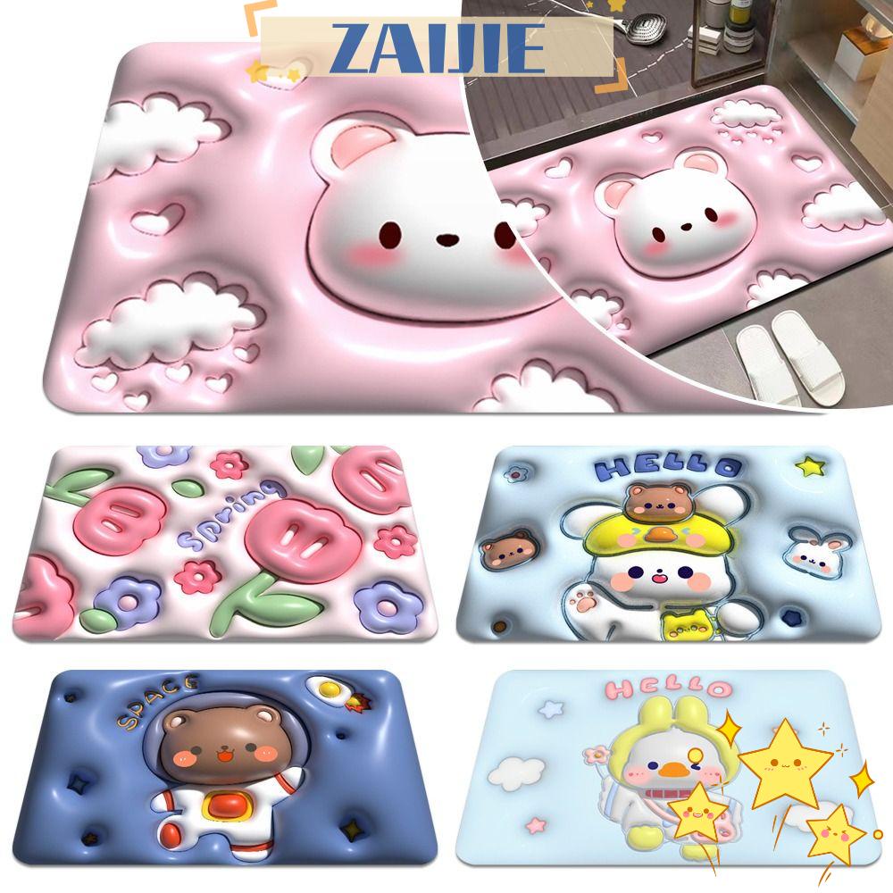 Thảm Lót Sàn Nhà Tắm ZAIJIE24 Chống Trượt Họa Tiết Bông Hoa 3D Độc Đáo