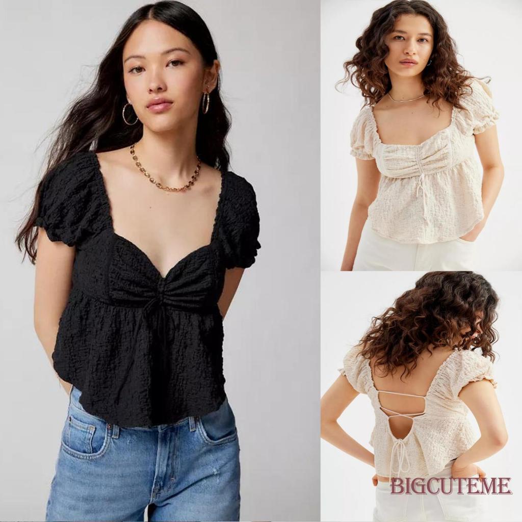 Áo Croptop Tay Phồng Ngắn Thời Trang Mùa Hè Xinh Xắn Cho Nữ