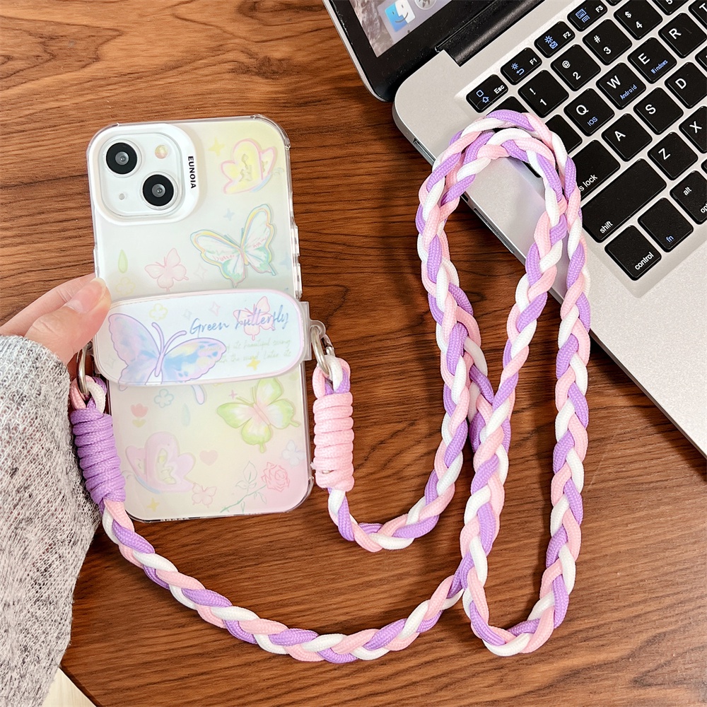 Ốp Điện Thoại TPU Mềm Trong Suốt Chống Rơi Hình Bướm Có Dây Đeo Chéo Cho iPhone 14 13 12 11 Pro Max