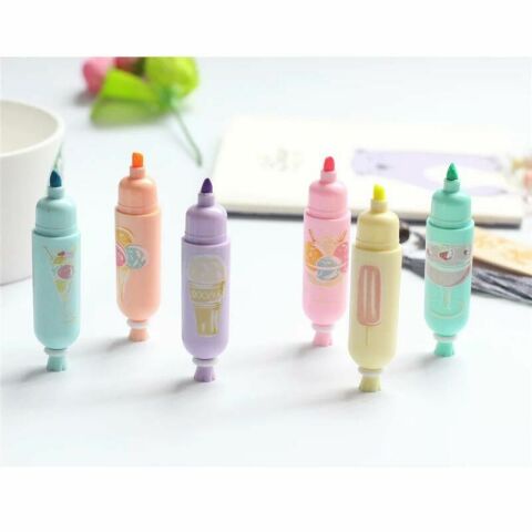 Set 6 bút dạ quang mini siêu đáng yêu [Có sẵn] Bút đánh dấu hoạt hình nhiều màu sắc