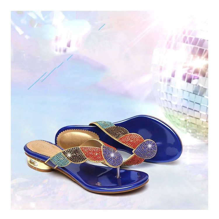 Dép Da Đế Bằng Đính Đá Trang Trí Sang Trọng Thời Trang Cho Nữ Size 35-41