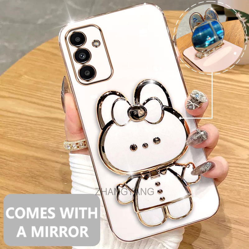 Ốp lưng Samsung a14 a24 a34 a54 Ốp Điện Thoại Mạ Điện Hình Thỏ 3D Có Giá Đỡ Xoay 360° Độ Ốp Điện Thoại silicone Tự mang gương