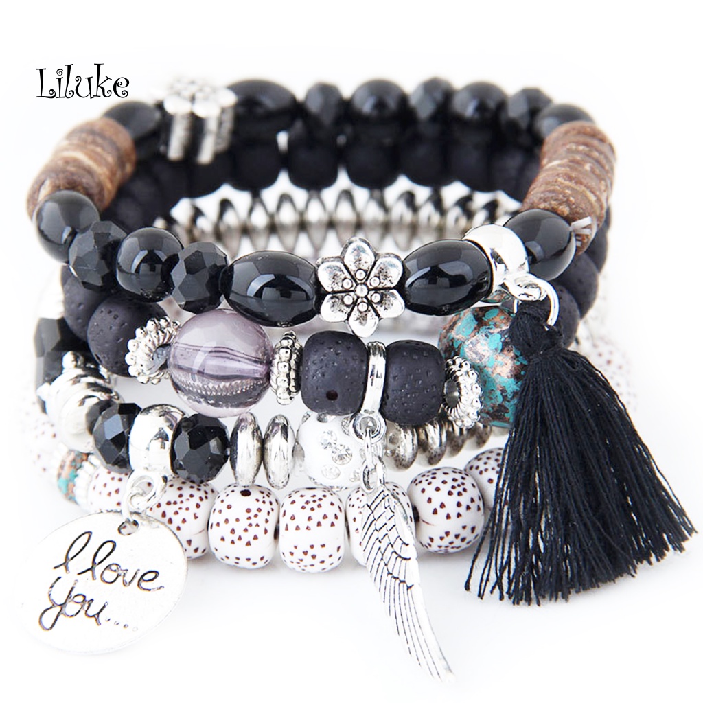 Bộ 4 Vòng Tay Chuỗi Hạt Gỗ Thời Trang Nữ Tính