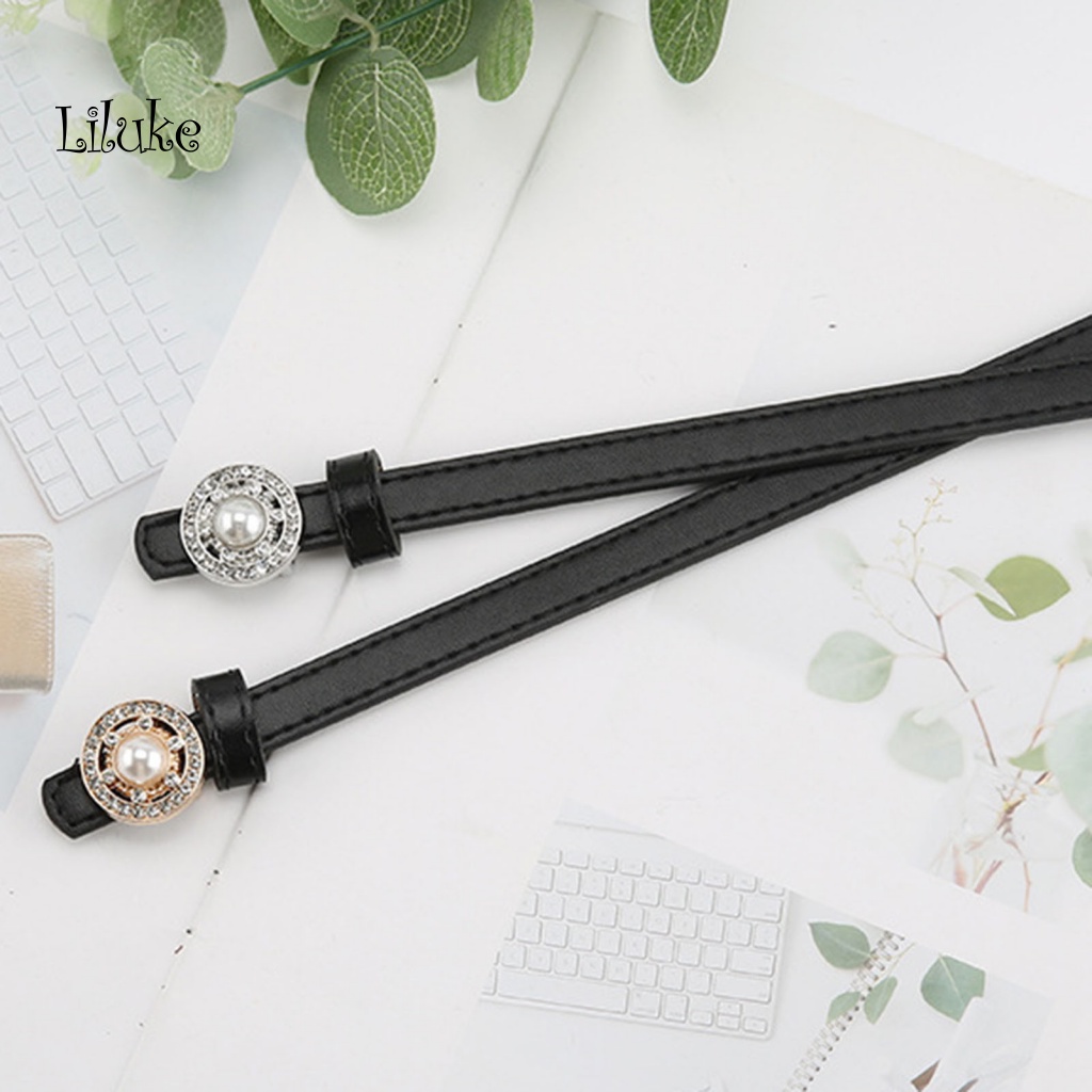 Thắt Lưng Nữ Giả Da Màu Trơn Đính Ngọc Trai Thời Trang