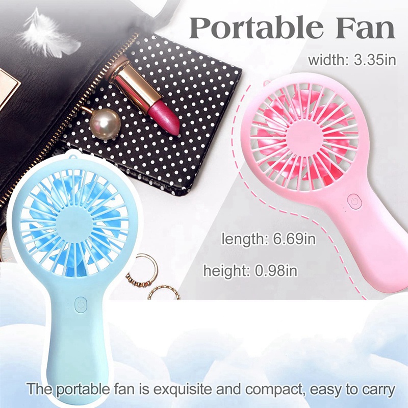 Set 2 Quạt Mini Cầm Tay Di Động Có Thể Sạc Lại Cho Đi Du Lịch