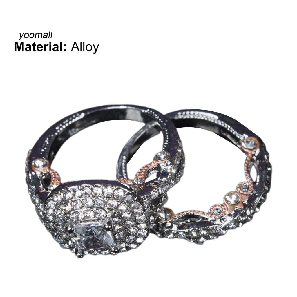 Set 2 Nhẫn Mạ Điện Đính Đá Vuông Lấp Lánh Cho Nữ