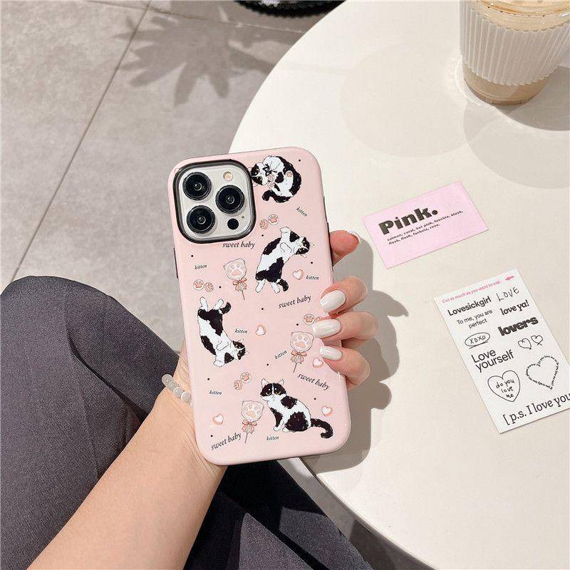 Ốp Điện Thoại Silicone Chống Sốc In Hình Mèo Hoạt Hình Màu Hồng Cho Apple 14 iPhone13Promax 11 12