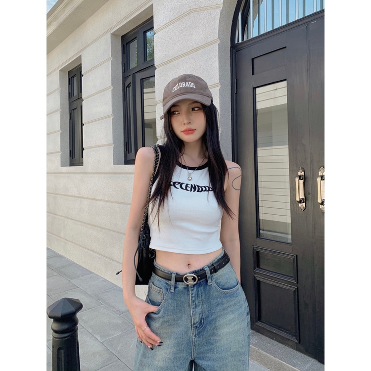 Áo Hai Dây Thêu Họa Tiết Chữ I Màu Trắng Thời Trang Mùa Hè Quyến Rũ Cho Nữ