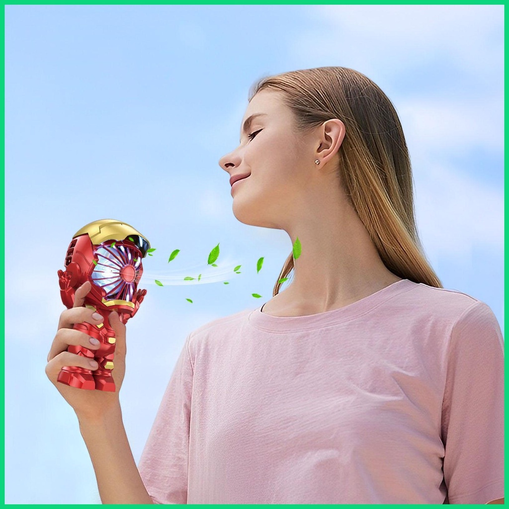 Quạt mini sạc usb Cầm Tay Hình Người Sắt Hoạt Hình 3D Dễ Thương