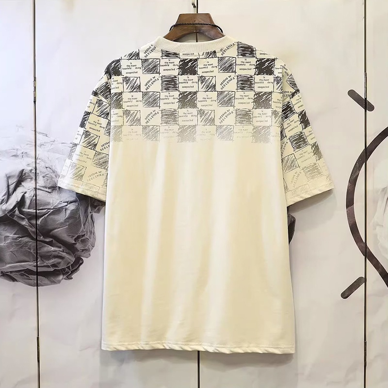 Áo thun HANLU cotton trơn dáng rộng tay lửng họa tiết caro phong cách Nhật Bản chất lượng cao cho nam