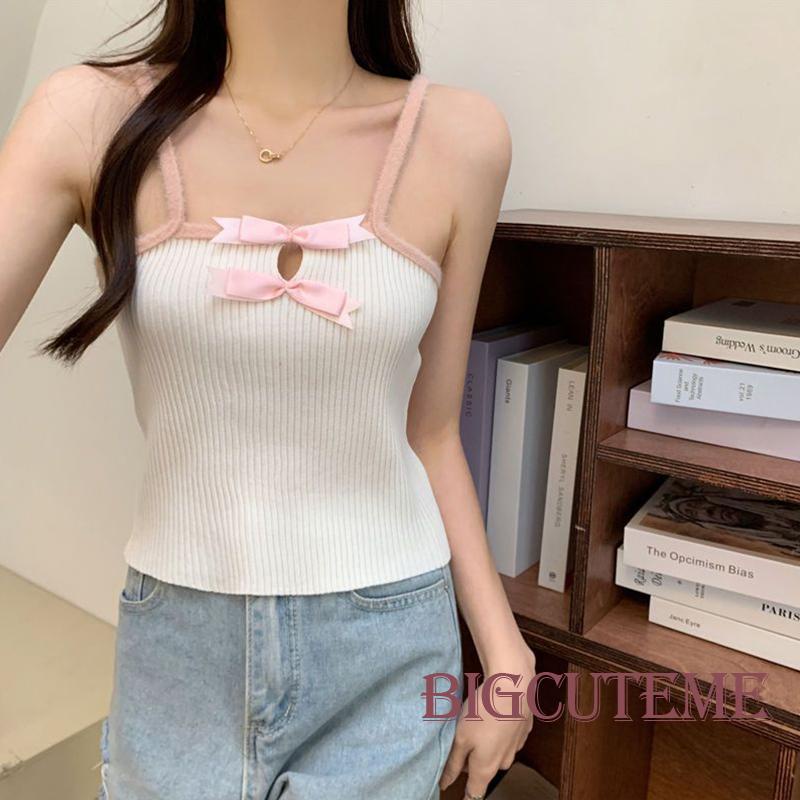 [] - Áo Hai Dây Dáng Ôm Đính Nơ Thời Trang Mùa Hè Cho Nữ