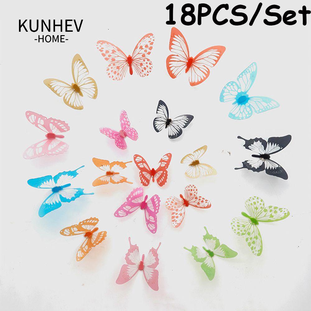 KUNHEV Set 18 Miếng Dán Tường Hình Bướm 3D Trang Trí Phòng Trẻ Em / Tiệc Cưới / Giáng Sinh