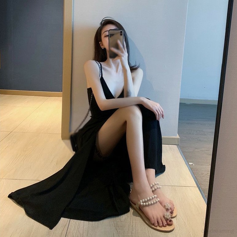 Đầm Ôm Dáng Xẻ Tà Họa Tiết Kẻ Sọc Cổ Chữ V Quyến Rũ Dành Cho Nữ