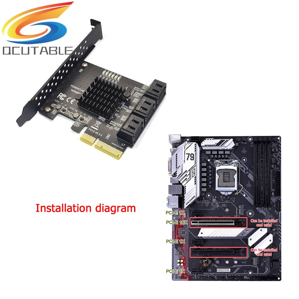 Card 6 Cổng SATA III PCIe 6Gbps SATA 3.0 Sang PCIe 1X Kèm Giá Đỡ