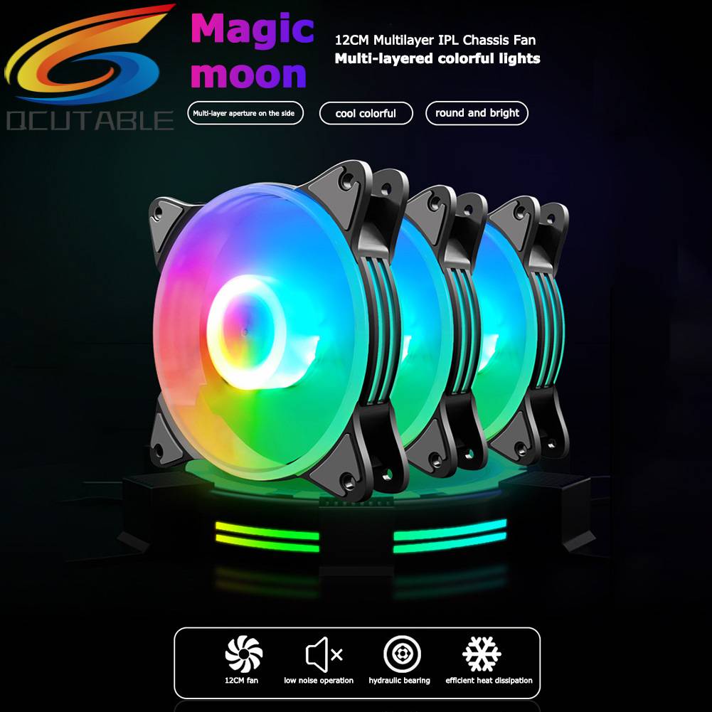 Quạt Làm Mát COOLMOON 12cm Đèn LED 5 Màu Cỡ Lớn 4Pin