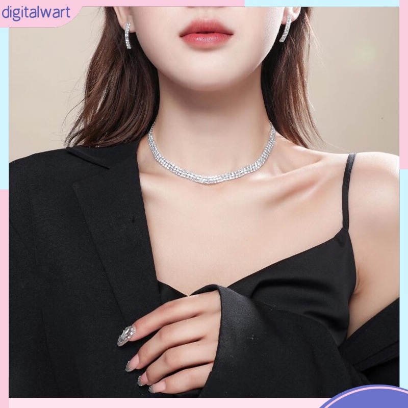 Bộ Trang Sức Hai Món Gồm Vòng cổ + Bông Tai Đính Đá zircon Sang Trọng