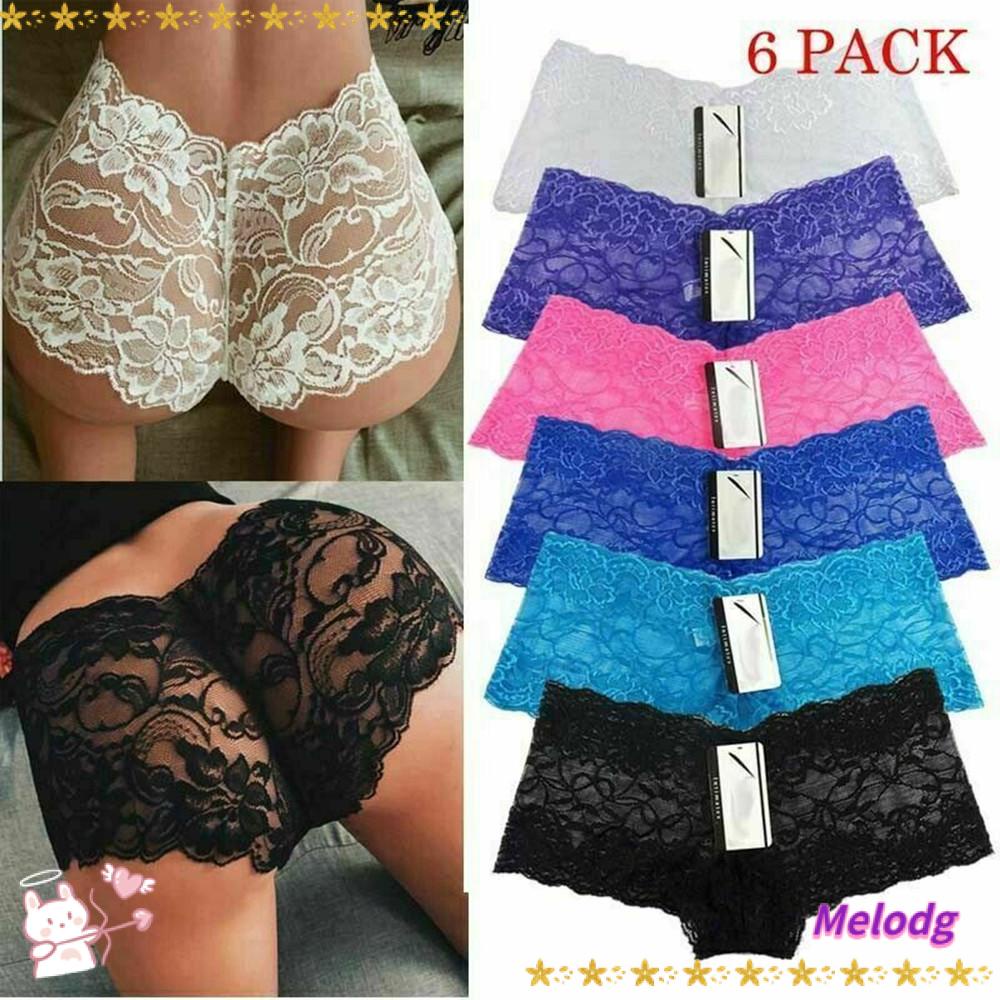 MELODG Bộ 6 Quần Lót Ren Mềm Mại Không Đường May Kiểu Pháp Xinh Xắn Cho Bạn Gái