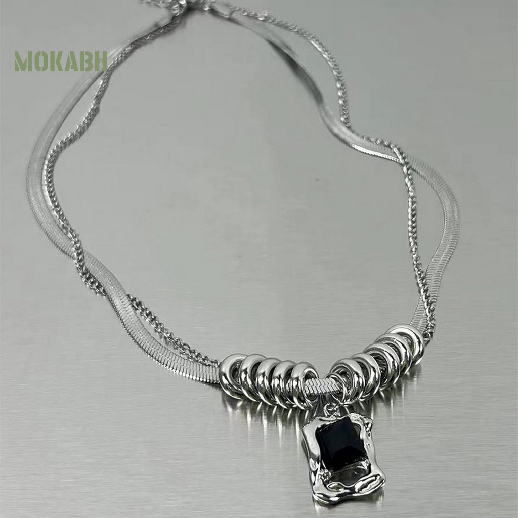 [Mok Abh] Vòng Cổ Hai Lớp Gắn Nhẫn Hình Xương Rắn Đính Pha Lê Giả Thời Trang Cá Tính Dành Cho Nữ