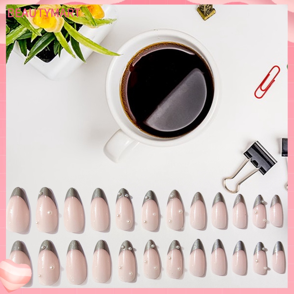 1 Bộ Móng Tay Giả Siêu Mỏng Đính Ngọc Trai Bằng Nhựa Che Phủ Toàn Diện Tháo Rời Được