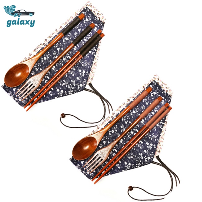 Galaxy Bộ Muỗng Nĩa Đũa Bằng Gỗ Kèm Túi Vải Tái Sử Dụng Được