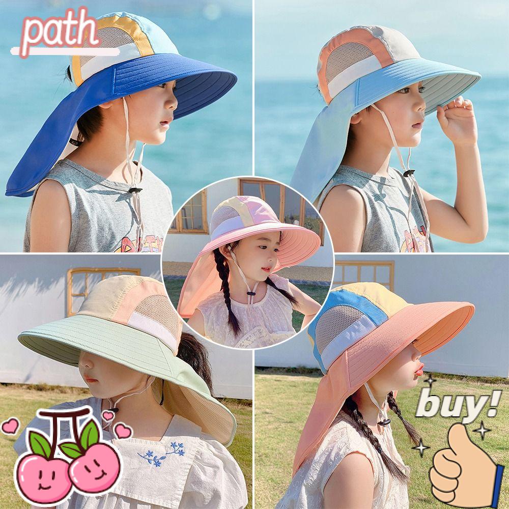 Mũ Panama Vành Rộng Thoáng Khí Chống Tia UV Có Dây Đeo Cổ Cho Bé