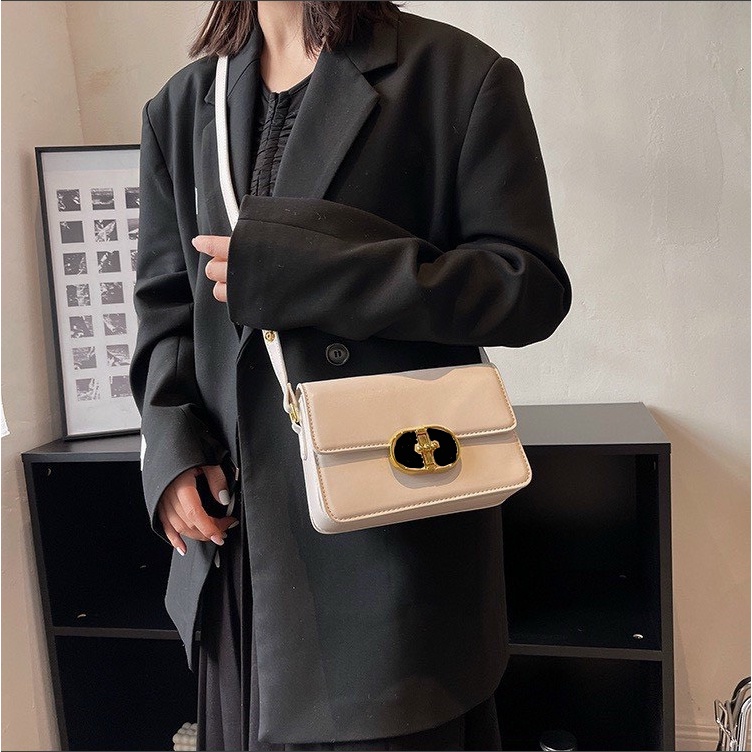 Túi đeo chéo đeo vai nữ thời trang basic da trơn 2 ngăn HOKOBI K66