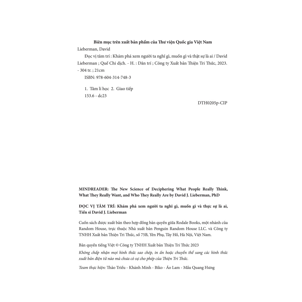 Sách Đọc Vị Tâm Trí - Khám Phá Xem Người Ta Nghĩ Gì, Muốn Gì Và Thực Sự Là Ai