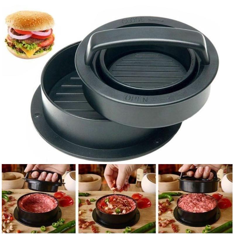 Dụng Cụ Ép Bánh Hamburger Chống Dính, Khuôn Bánh Hamburger 3 Trong 1 Bằng Nhựa Màu Đen - Hamburger Patty Maker