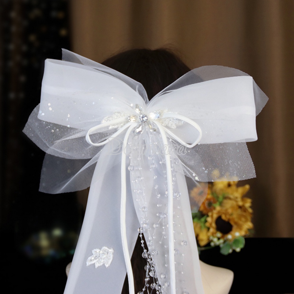 Kẹp Tóc Nơ Phối Tua Rua Đính Hạt Sang Trọng Cho Cô Dâu