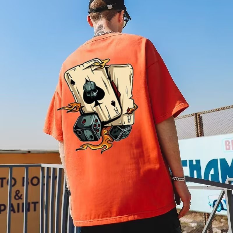 M-8XL áo phông nam tay lỡ,Áo Thun Thể Thao cotton Tay Ngắn Cổ Tròn In Hình Thẻ Bài vintage Mỹ Cho Nam Và Nữ