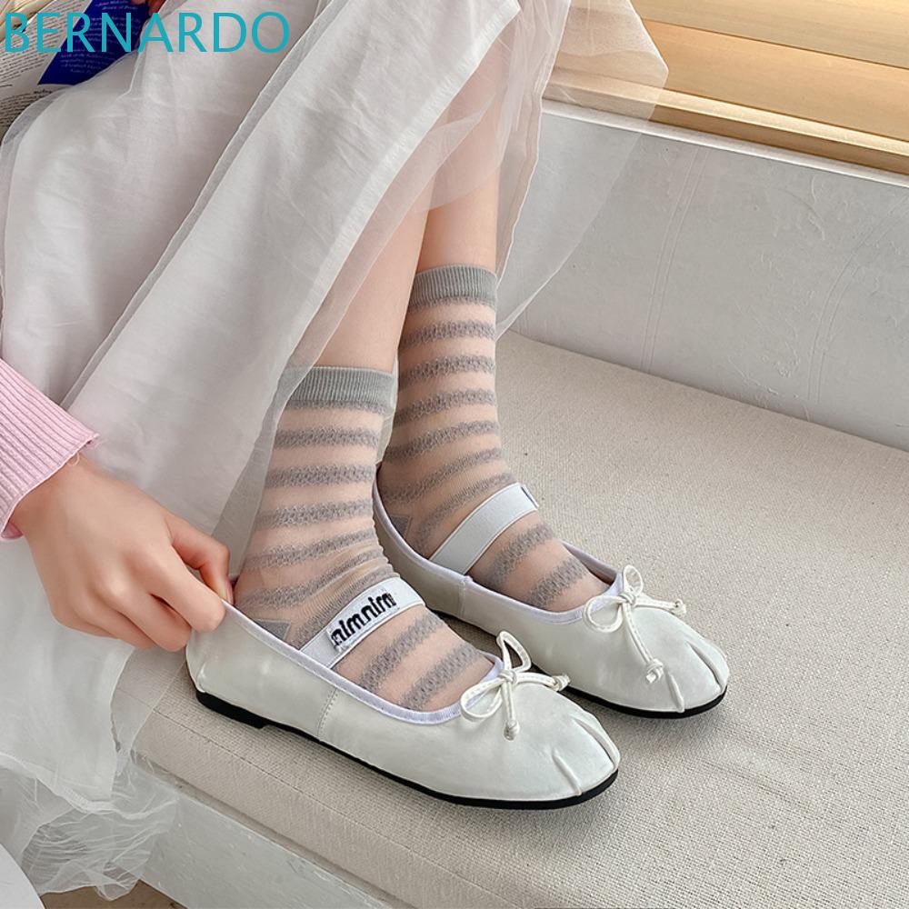 Vớ Lụa Thủy Tinh Cổ Cao Siêu Mỏng Thấm Hút Mồ Hôi Chống Ma Sát Họa Tiết Kẻ Sọc Dễ Thương Thời Trang Xuân Hè