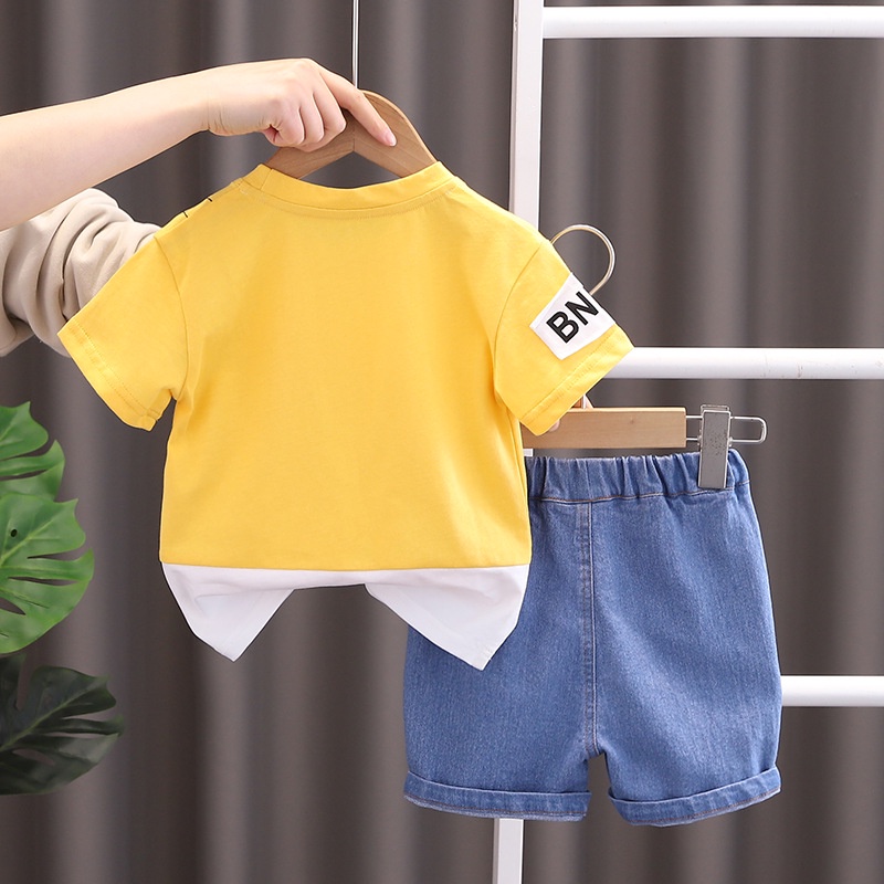 Set Đồ Mùa Hè 2 Món Gồm Áo Cotton In Hình Người Nhện Hoạt Hình + Quần Ngắn Denim Cho Bé Trai