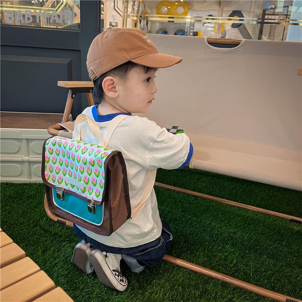 Babyfair Ba lô trẻ em Thiết kế hoa Canvas Túi xách dung tích lớn tay cho bé gái