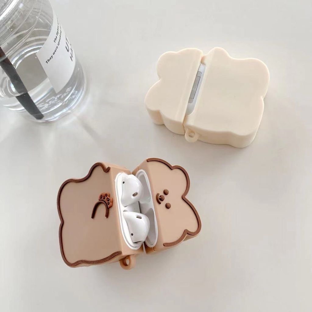 Vỏ Bảo Vệ Hộp Sạc Tai nghe không dây Apple Airpods Pro 3 1 Bằng Silicon Mềm Hình Gấu Bánh Quy