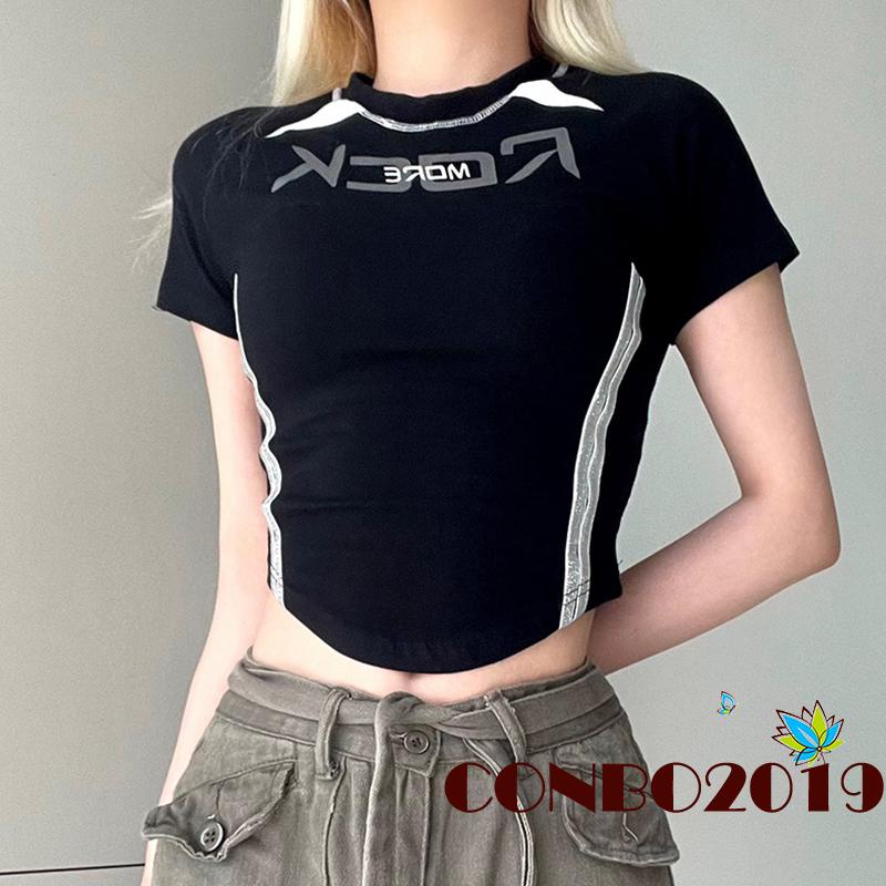 Áo Thun Tay Ngắn Cổ Tròn In Chữ Phản Quang Thời Trang Mùa Hè Cho Nữ